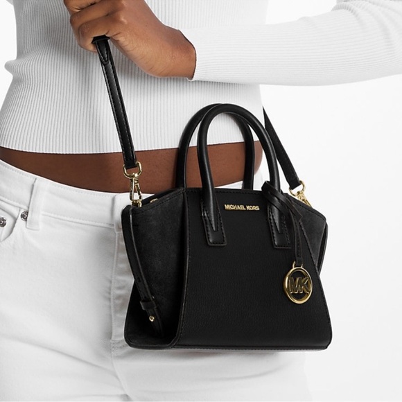 Michael Kors Avril Extra-Small Leather and Suede Satchel Bag Black Multi - Picture 3 of 9